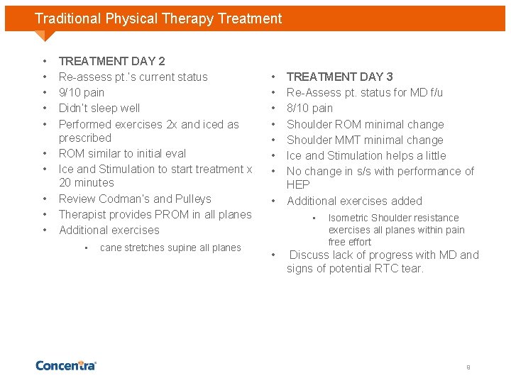 Traditional Physical Therapy Treatment • • • TREATMENT DAY 2 Re-assess pt. ’s current