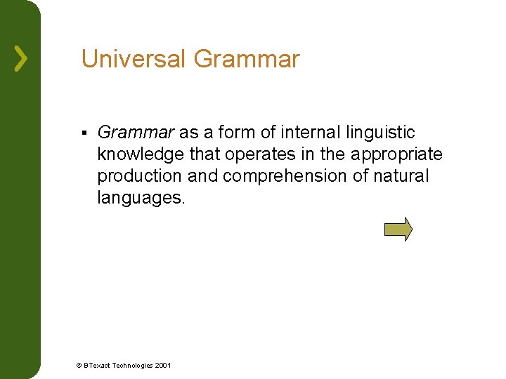 Universal Grammar § Grammar as a form of internal linguistic knowledge that operates in