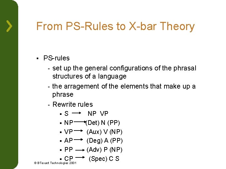 From PS-Rules to X-bar Theory § PS-rules - set up the general configurations of