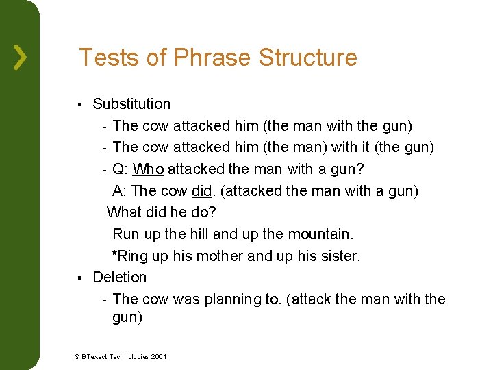 Tests of Phrase Structure Substitution - The cow attacked him (the man with the