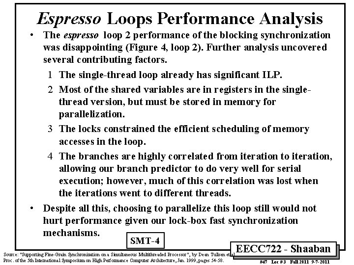 Espresso Loops Performance Analysis • The espresso loop 2 performance of the blocking synchronization