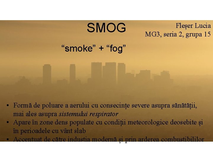 SMOG Fleșer Lucia MG 3, seria 2, grupa 15 “smoke” + “fog” • Formă