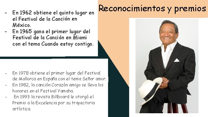 - - En 1962 obtiene el quinto lugar en el Festival de la Canción