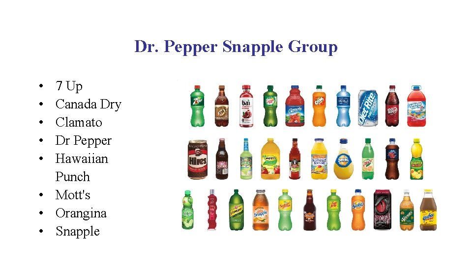 Dr. Pepper Snapple Group • • • 7 Up Canada Dry Clamato Dr Pepper