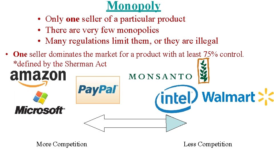 Monopoly • Only one seller of a particular product • There are very few