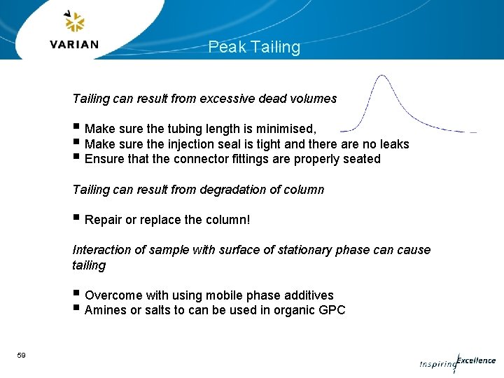 Peak Tailing can result from excessive dead volumes § Make sure the tubing length