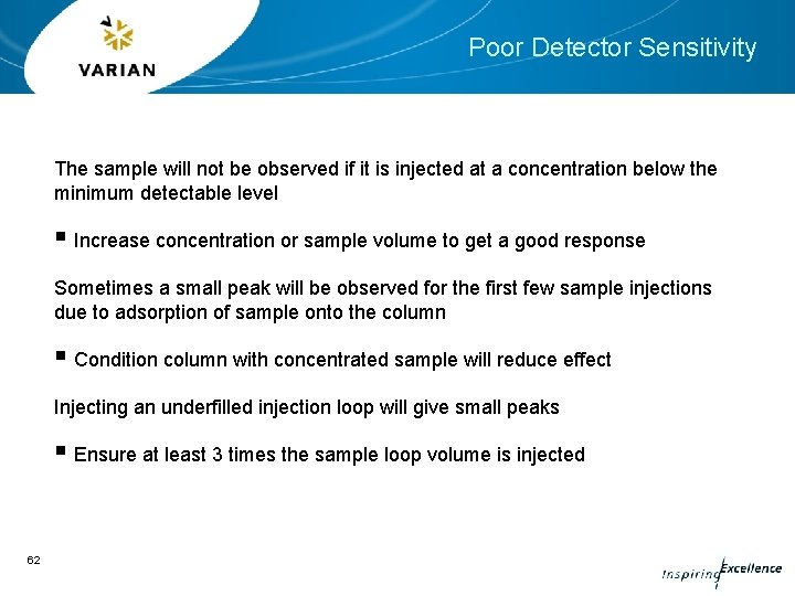 Poor Detector Sensitivity The sample will not be observed if it is injected at