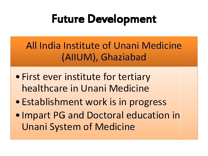 Future Development All India Institute of Unani Medicine (AIIUM), Ghaziabad • First ever institute