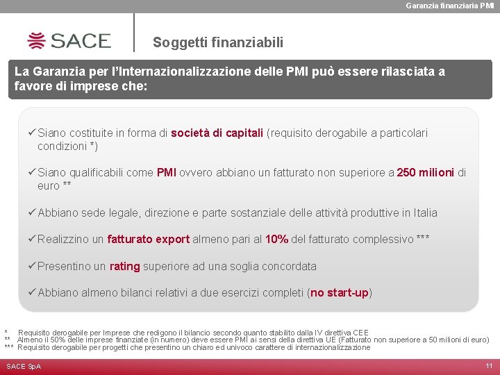 Garanzia finanziaria PMI Soggetti finanziabili La Garanzia per l’Internazionalizzazione delle PMI può essere rilasciata