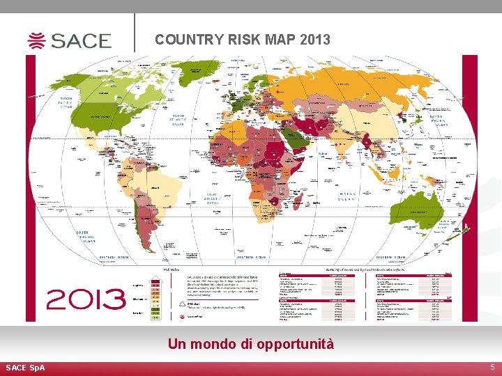 COUNTRY RISK MAP 2013 Un mondo di opportunità SACE Sp. A 5 