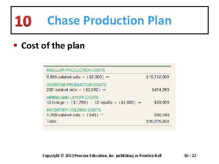 10 Chase Production Plan § Cost of the plan Copyright © 2013 Pearson Education,