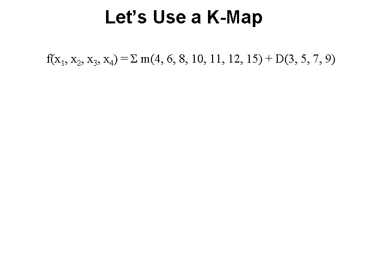 Let’s Use a K-Map f(x 1, x 2, x 3, x 4) = Σ