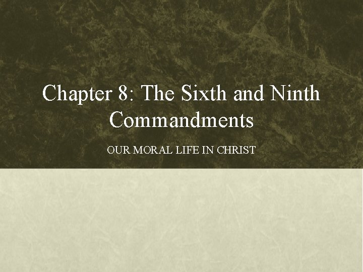 Chapter 8: The Sixth and Ninth Commandments OUR MORAL LIFE IN CHRIST 