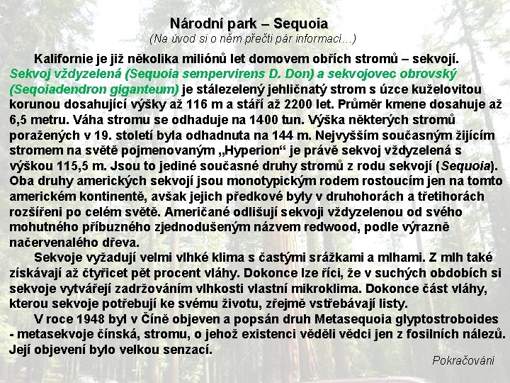 Národní park – Sequoia (Na úvod si o něm přečti pár informací…) Kalifornie je