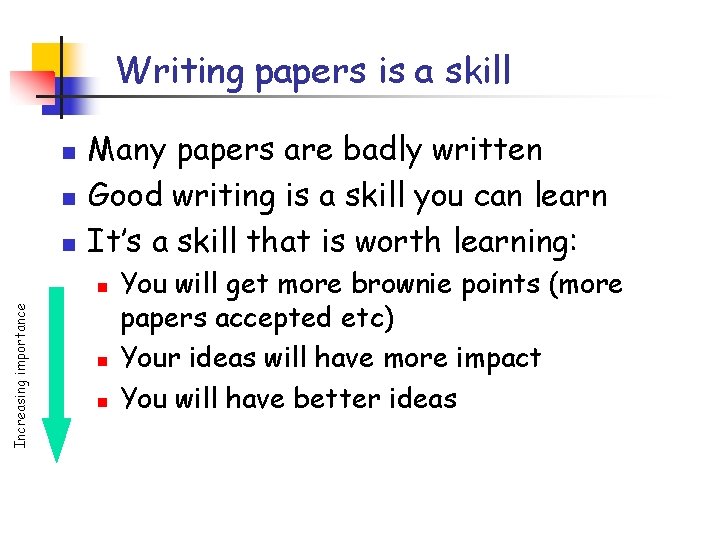 Writing papers is a skill n n n Many papers are badly written Good Writing papers is a skill n n n Many papers are badly written Good