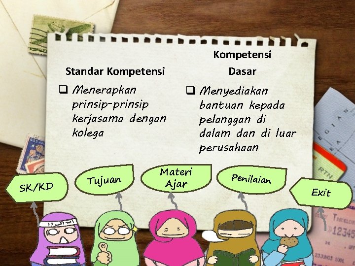 Kompetensi Dasar Standar Kompetensi q Menerapkan prinsip-prinsip kerjasama dengan kolega SK/KD Tujuan q Menyediakan