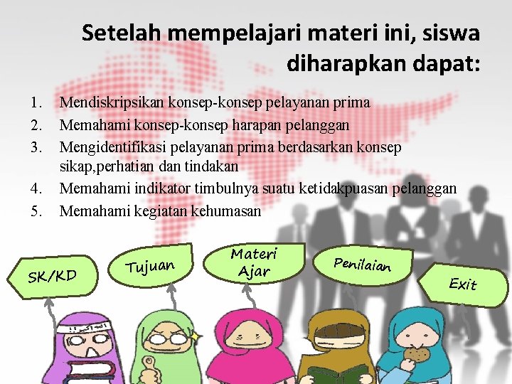 Setelah mempelajari materi ini, siswa diharapkan dapat: 1. 2. 3. 4. 5. Mendiskripsikan konsep-konsep