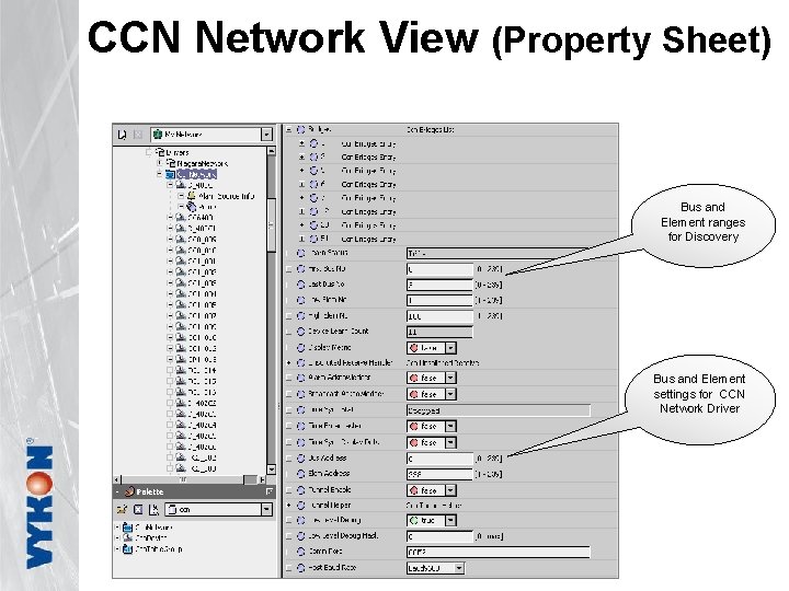 CCN Network View (Property Sheet) Bus and Element ranges for Discovery Bus and Element