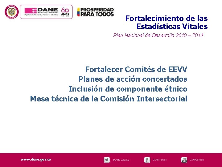 Fortalecimiento de las Estadísticas Vitales Plan Nacional de Desarrollo 2010 – 2014 Fortalecer Comités