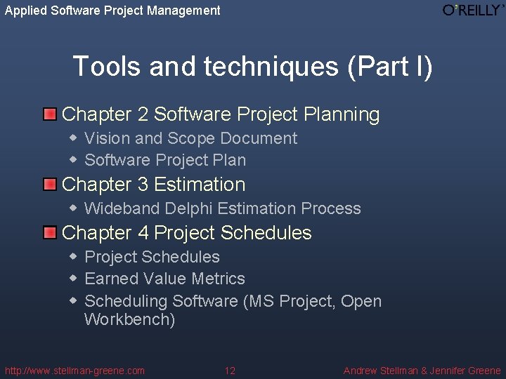 Applied Software Project Management Tools and techniques (Part I) Chapter 2 Software Project Planning