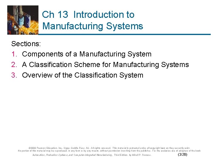 Ch 13 Introduction to Manufacturing Systems Sections: 1. Components of a Manufacturing System 2.