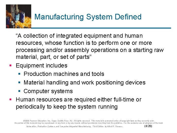 Manufacturing System Defined “A collection of integrated equipment and human resources, whose function is