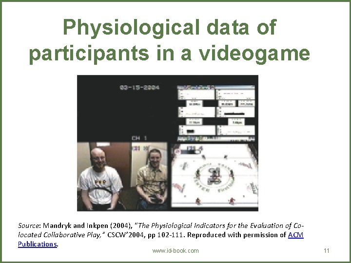 Physiological data of participants in a videogame Source: Mandryk and Inkpen (2004), “The Physiological