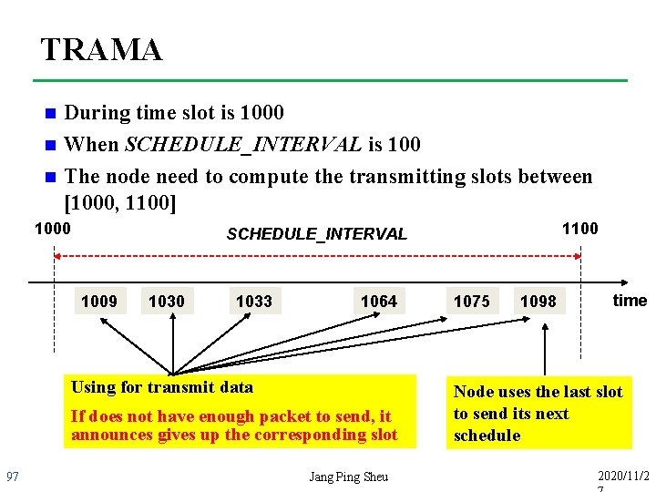 TRAMA n n n During time slot is 1000 When SCHEDULE_INTERVAL is 100 The