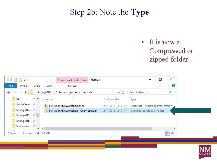 Step 2 b: Note the Type • It is now a Compressed or zipped