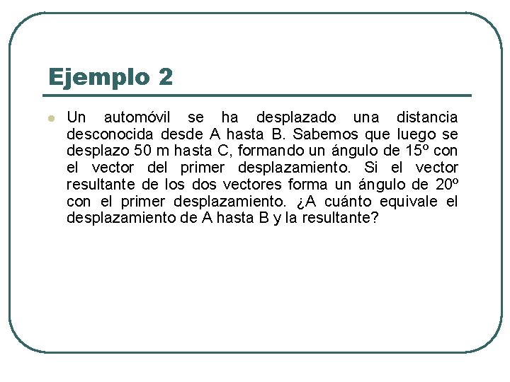 Ejemplo 2 l Un automóvil se ha desplazado una distancia desconocida desde A hasta