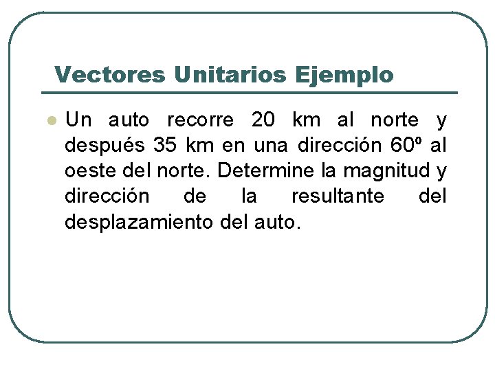 Vectores Unitarios Ejemplo l Un auto recorre 20 km al norte y después 35