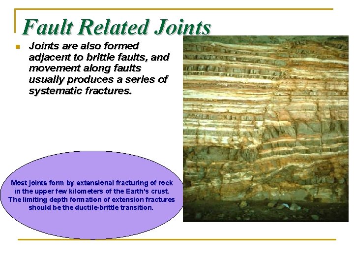 Fault Related Joints n Joints are also formed adjacent to brittle faults, and movement