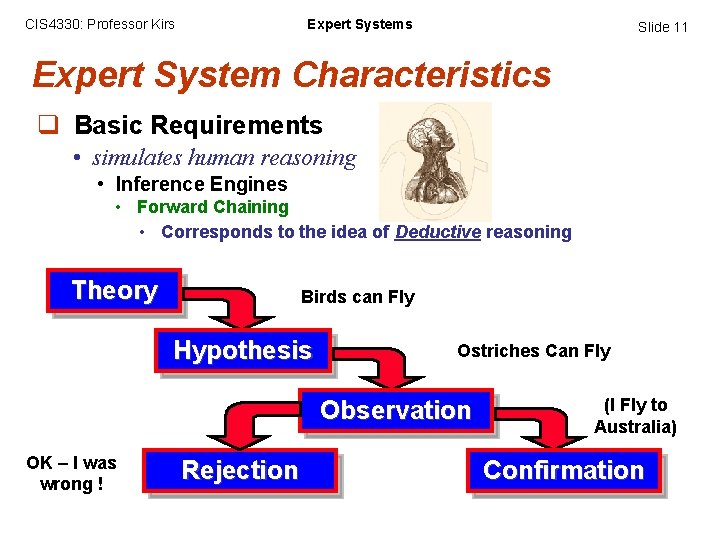 CIS 4330: Professor Kirs Expert Systems Slide 11 Expert System Characteristics q Basic Requirements