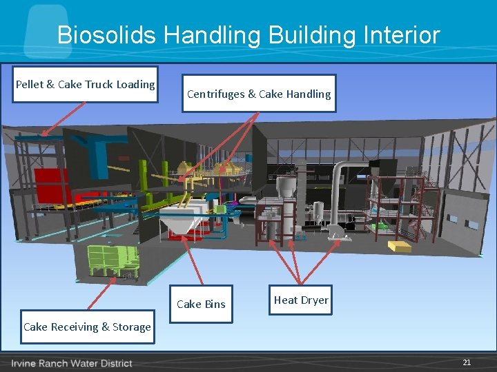 Biosolids Handling Building Interior Pellet & Cake Truck Loading Centrifuges & Cake Handling Cake