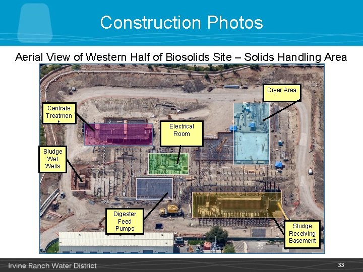 Construction Photos Aerial View of Western Half of Biosolids Site – Solids Handling Area