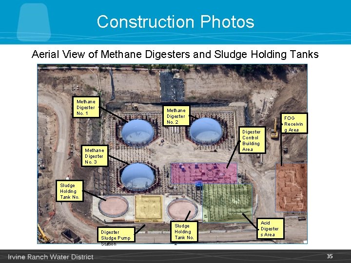 Construction Photos Aerial View of Methane Digesters and Sludge Holding Tanks Methane Digester No.