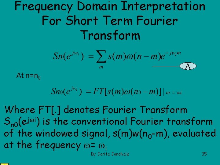 Frequency Domain Interpretation For Short Term Fourier Transform A At n=n 0 Where FT[.