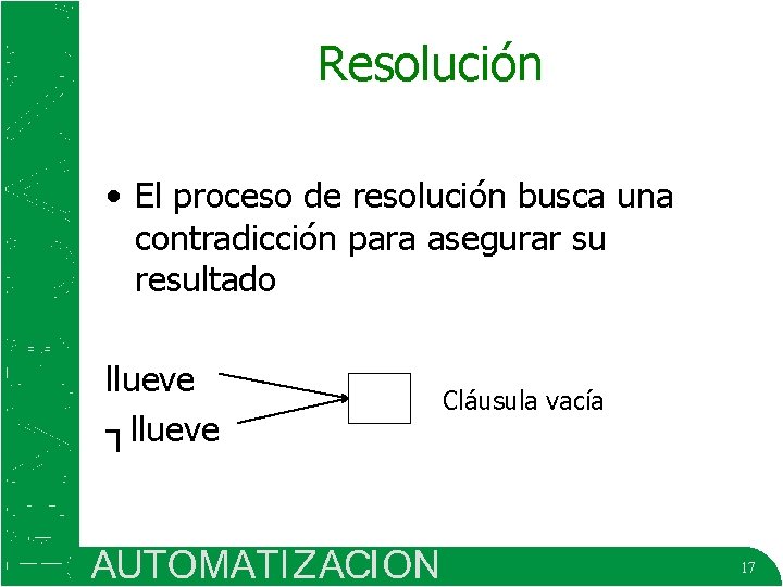 Resolución • El proceso de resolución busca una contradicción para asegurar su resultado llueve