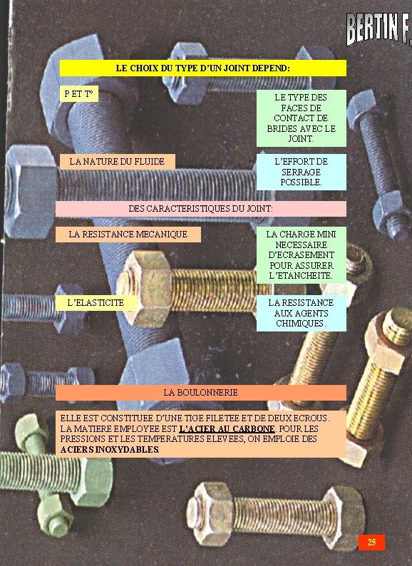 LE CHOIX DU TYPE D’UN JOINT DEPEND: P ET T° LE TYPE DES FACES