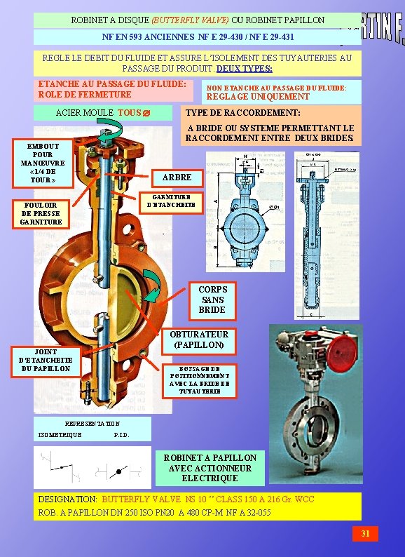  ROBINET A DISQUE (BUTTERFLY VALVE) OU ROBINET PAPILLON NF EN 593 ANCIENNES NF