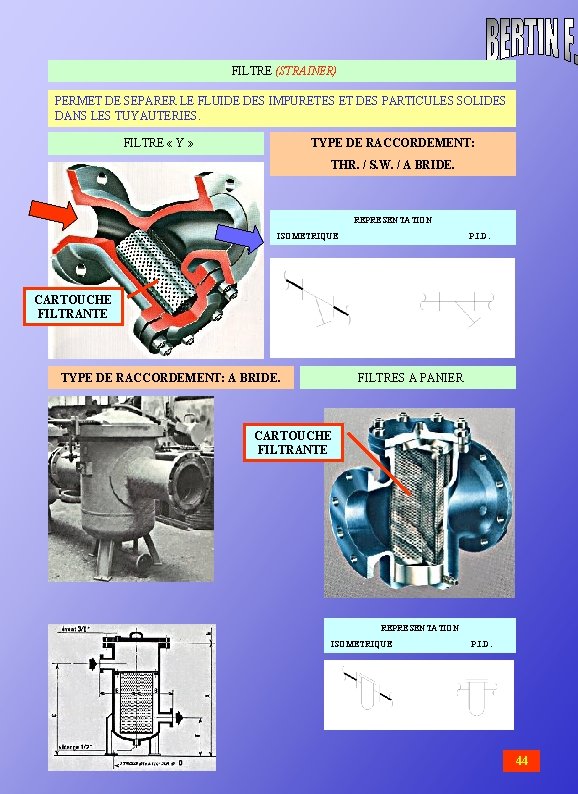  FILTRE (STRAINER) PERMET DE SEPARER LE FLUIDE DES IMPURETES ET DES PARTICULES SOLIDES