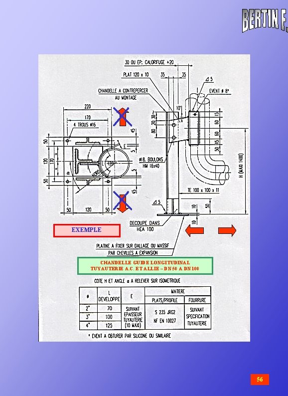 EXEMPLE CHANDELLE GUIDE LONGITUDINAL TUYAUTERIE A. C. ET ALLIE – DN 50 A DN