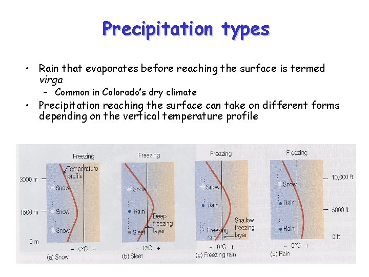 Precipitation types • Rain that evaporates before reaching the surface is termed virga –