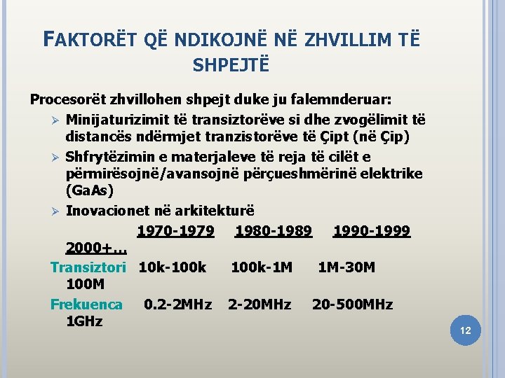 FAKTORËT QË NDIKOJNË NË ZHVILLIM TË SHPEJTË Procesorët zhvillohen shpejt duke ju falemnderuar: Ø