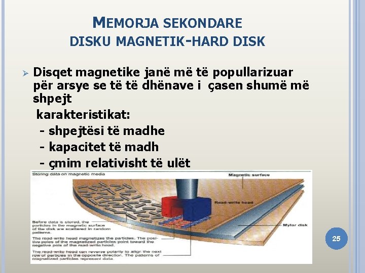 MEMORJA SEKONDARE DISKU MAGNETIK-HARD DISK Disqet magnetike janë më të popullarizuar për arsye se