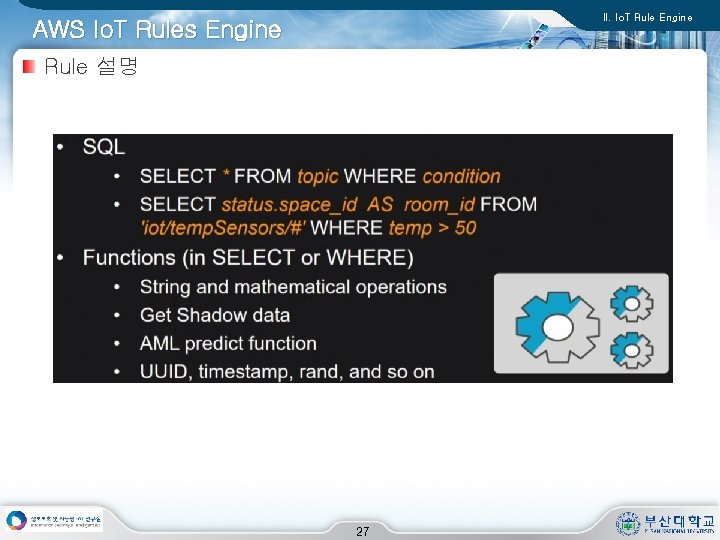 II. Io. T Rule Engine AWS Io. T Rules Engine Rule 설명 27 
