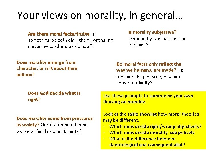 Your views on morality, in general… Are there moral facts/truths Is something objectively right Your views on morality, in general… Are there moral facts/truths Is something objectively right