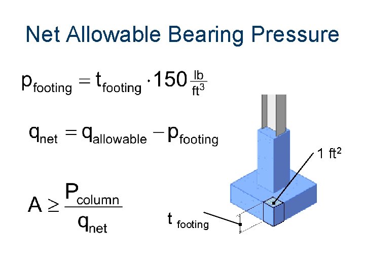 Net Allowable Bearing Pressure 1 ft 2 t footing 