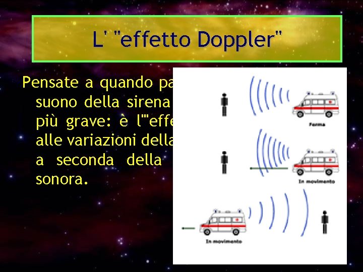 L' "effetto Doppler" Pensate a quando passa un'ambulanza e il suono della sirena diventa