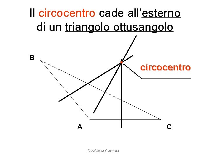 Il circocentro cade all’esterno di un triangolo ottusangolo . B A circocentro C Scicchitano